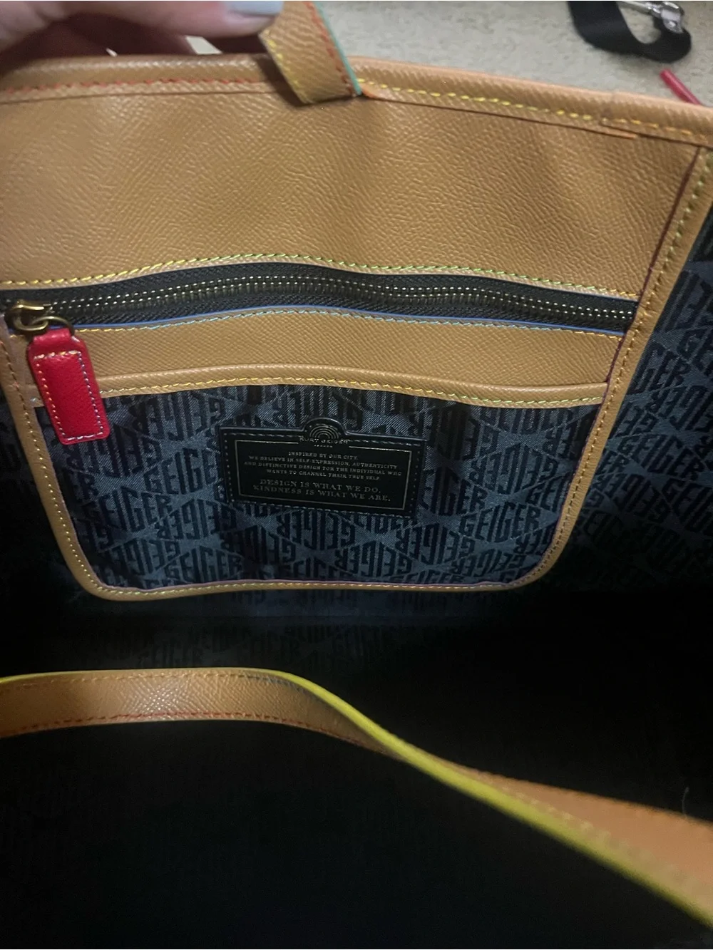 Kurt Geiger Tan Leather Tote with Gold Emblem 11”X17”